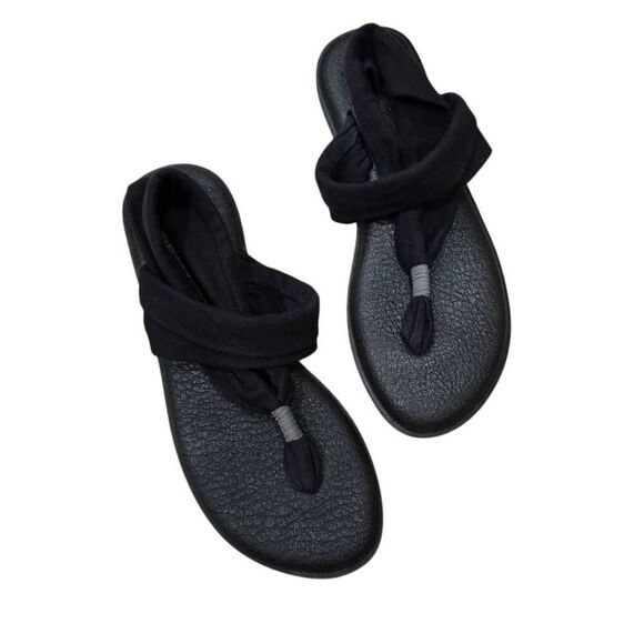 Sanuk Yoga Sling 2 Flip Flop Sandals Women's 9 Black Slip On Flat Heel Casual - Picture 1 of 5